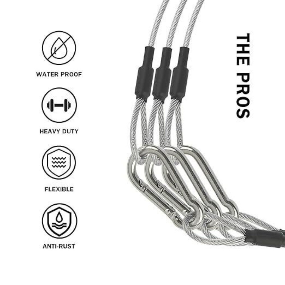 Cable Lock Flexible - Edelstahl-Sicherheitskabel, flexibles Drahtseil, Gepäckschlosskabel mit Haken