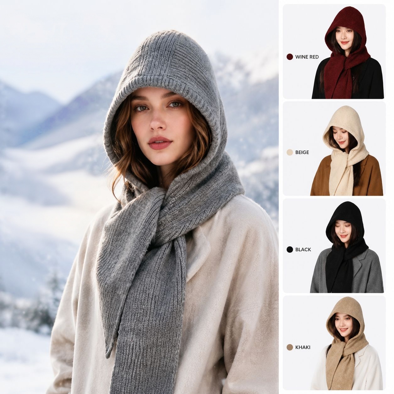 Winter Cycling Commute - Gestrickte Sturmhaube mit Nackenwärmer, Kapuzenschal mit